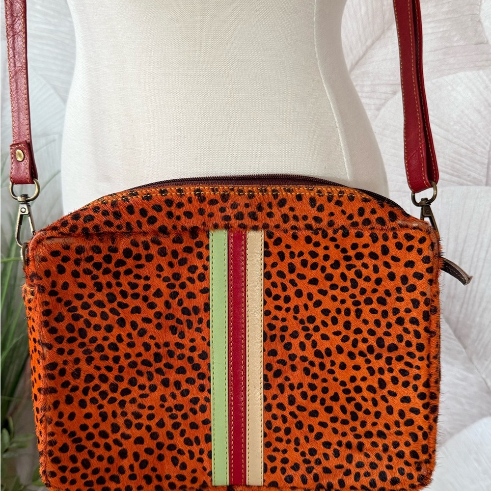 Leopard Print Crossbody Bag with Red Strap